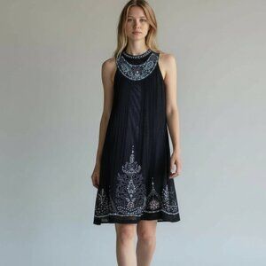 Sue Wong Nocturne Dress Size 6 Silk Cocktail Black Turquoise Beads Southwest